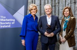 Grand Prix award winner Richard Colwell CEO Red C Research & Marketing with sponsor Geraldine O' Leary, Commercial Director of RTE and Meadhbh Quinn, Chair The Marketing Society of Ireland